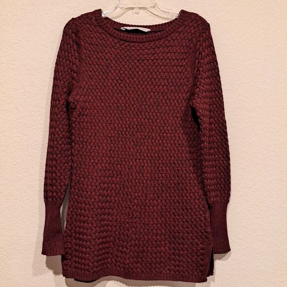 Athleta Chianti Marl Cypress Basketweave Wool Blend Pullover Sweater Burgundy S - Picture 2 of 10